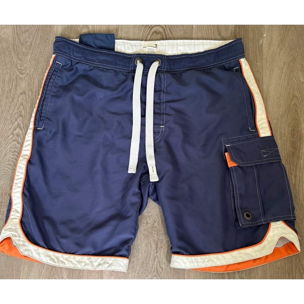 Duck Head Jeans Mens Navy Blue Board Shorts Orange White Stripe Cargo Size L